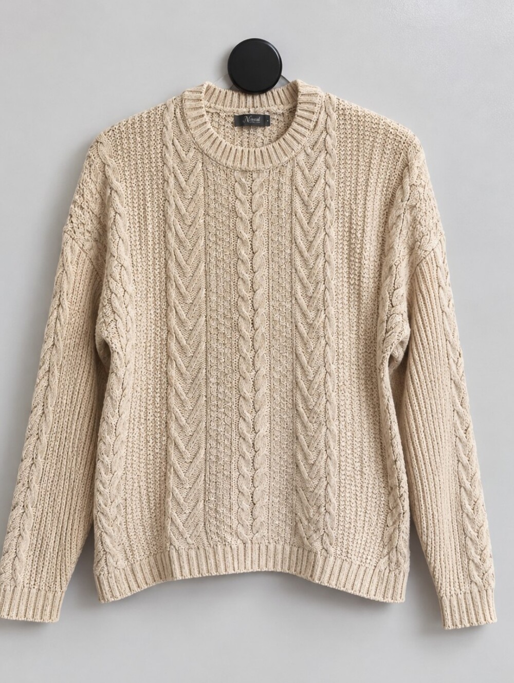 NATURAL LIFE Cream Cable Knit Crewneck Sweater
